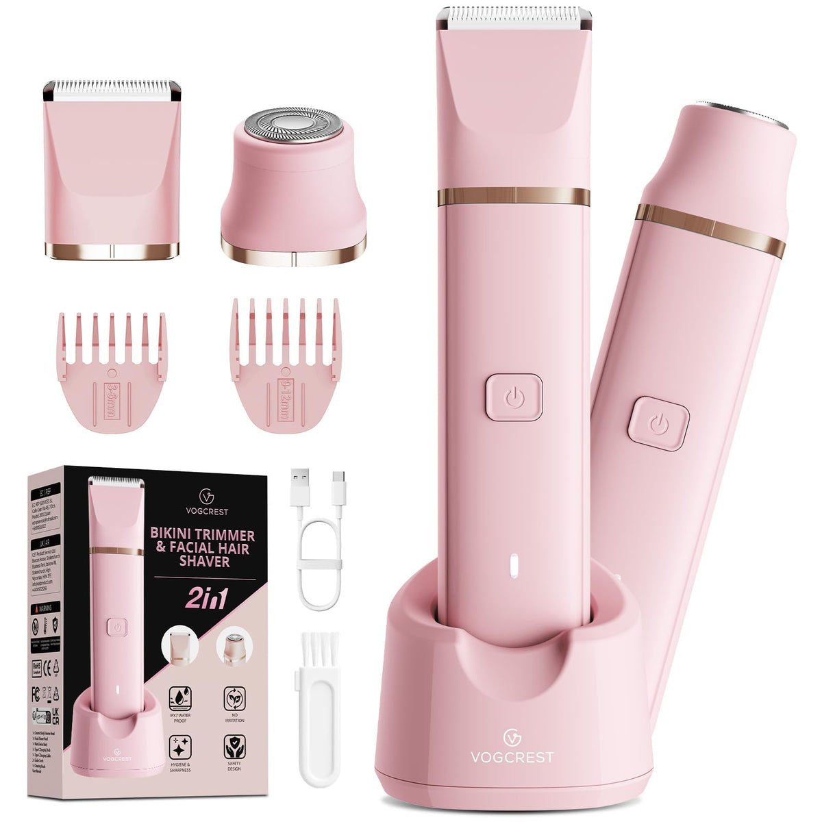 VG VOGCREST bikini trimmer front view showcases compact travel-ready design