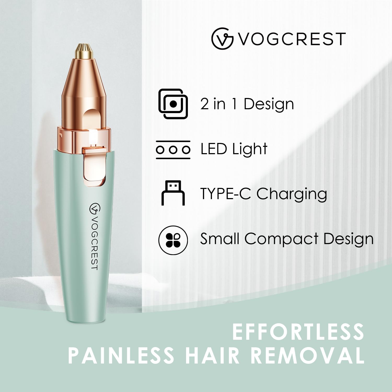 VG VOGCREST Eyebrow Trimmer with built-in LED light for visible precision.
