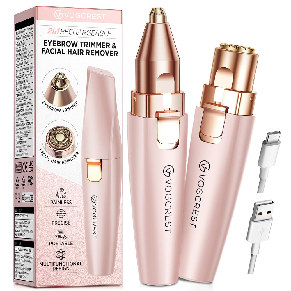 VG VOGCREST eyebrow trimmer with LED light for precise, gentle shaping.
