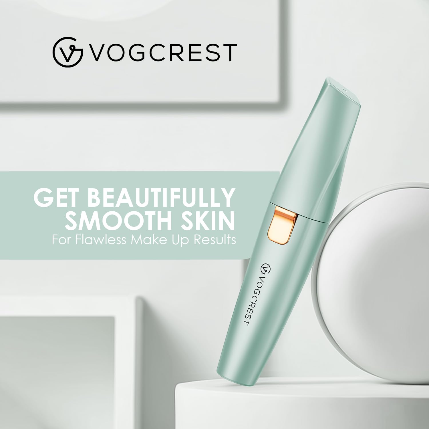 VG VOGCREST Eyebrow Trimmer packaging highlights warranty and easy returns.