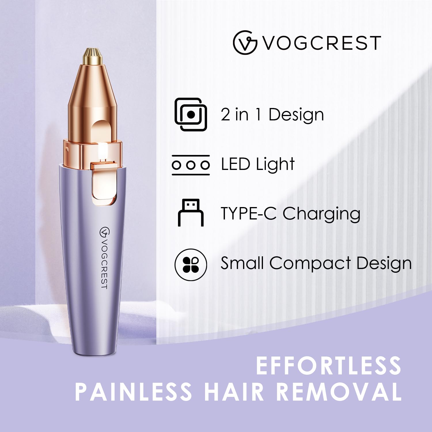 VG VOGCREST facial hair remover in use with LED light for accurate grooming.