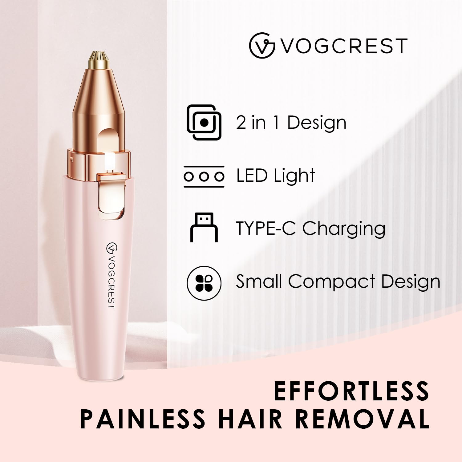 VG VOGCREST rechargeable facial hair remover for on-the-go grooming.