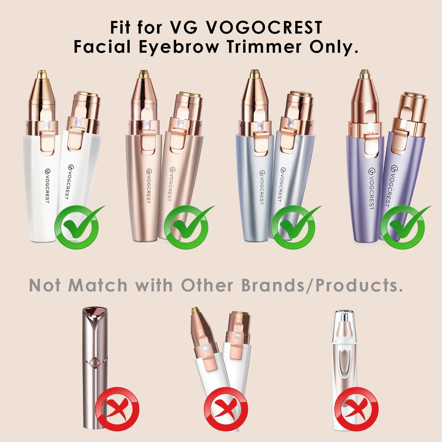 VG VOGCREST titanium-plated heads closeup emphasize skin-friendly, comfortable trimming.