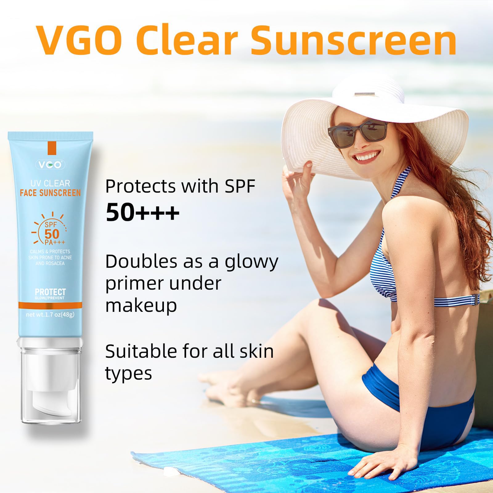 VGO Clear sunscreen being applied with a thin, non-greasy layer.