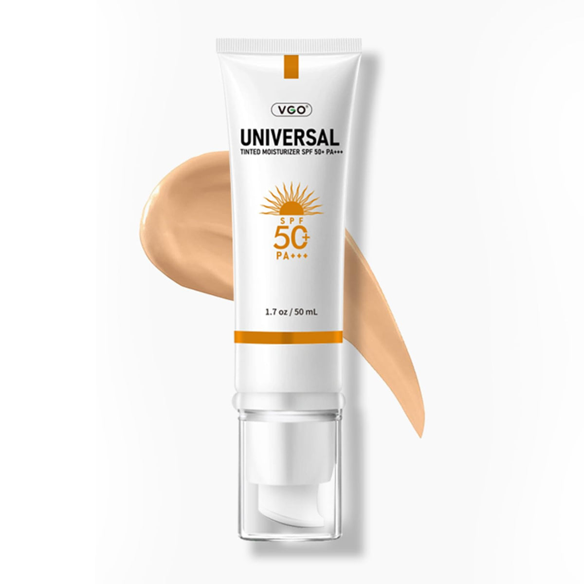 VGO protector solar tintado para rostro, SPF50, acabado natural.