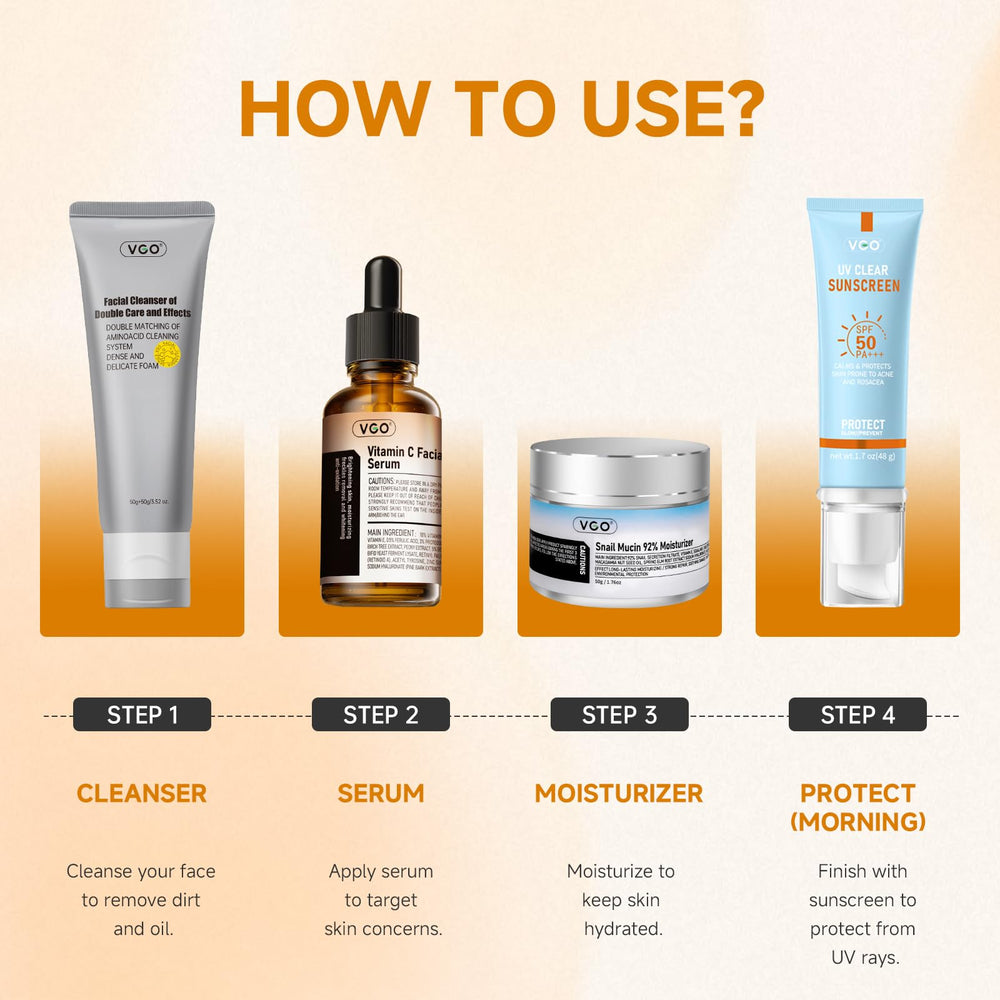 Presentación de 30 ml de VGO Vitamina C serum, práctico para la rutina.