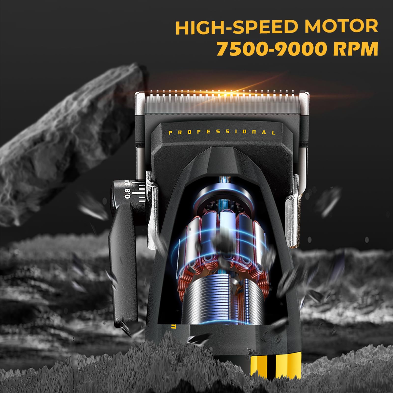 VGR 285 self-sharpening blades ensure consistent cuts on thick hair.