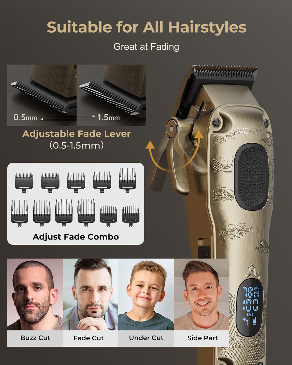 VGRPRO 9 guide combs help achieve precise lengths.