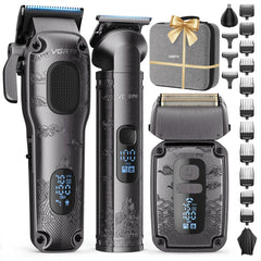 VGRPRO hair clipper with 11 guide combs for precise home haircuts