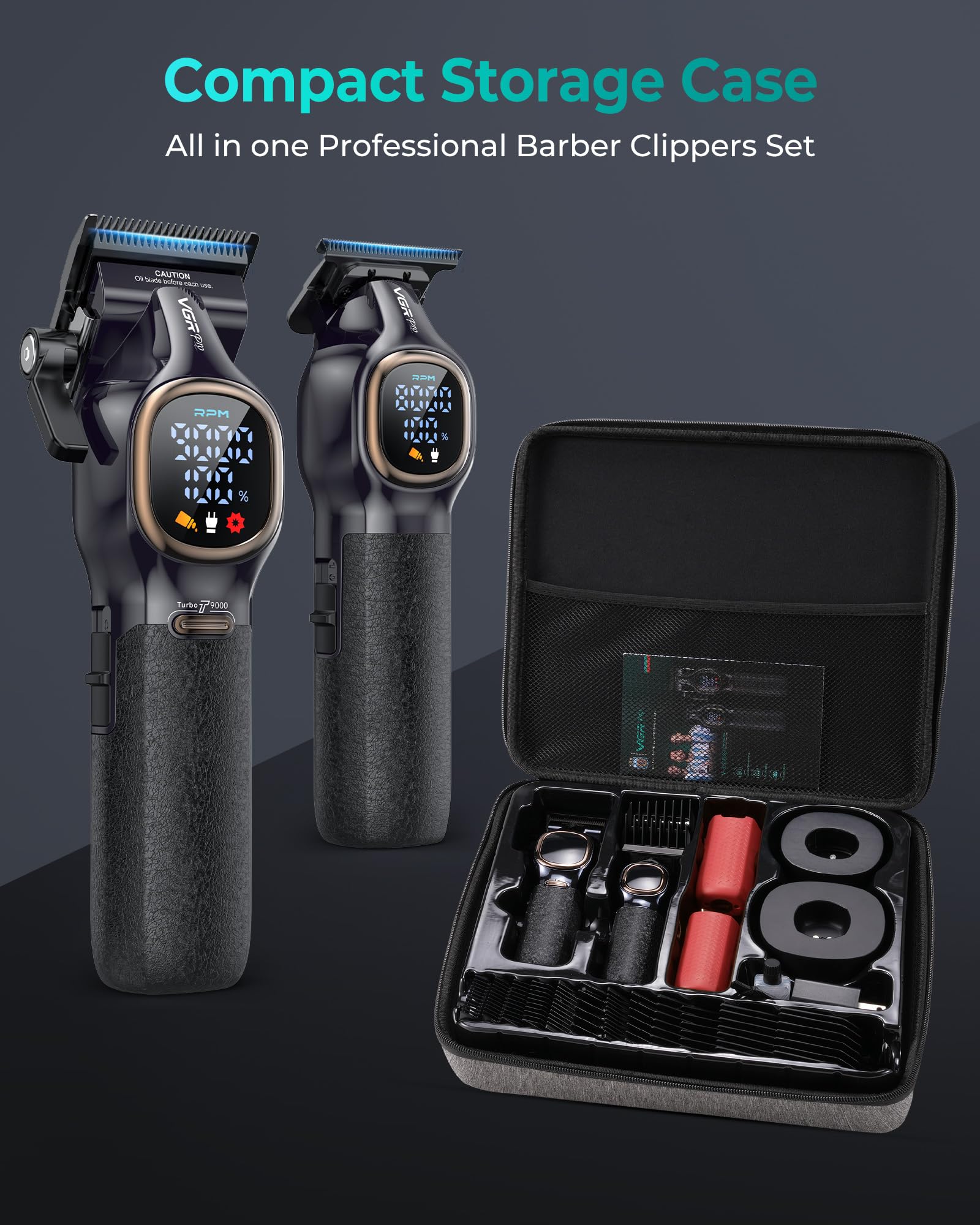 VGRPRO Turbo 9000rpm motor for fast, accurate cuts on thick hair.