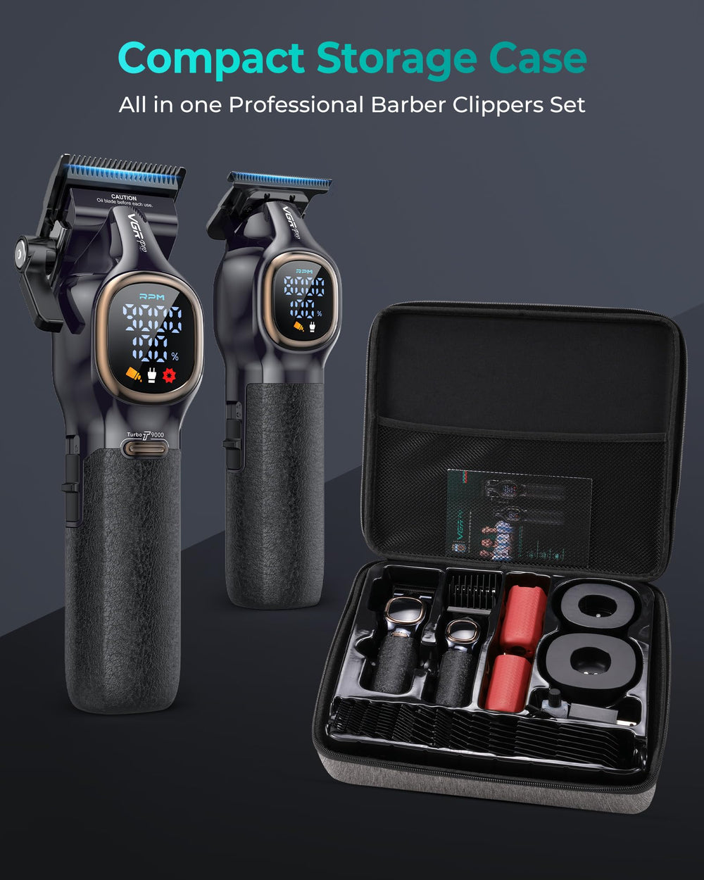 VGRPRO Turbo 9000rpm motor for fast, accurate cuts on thick hair.