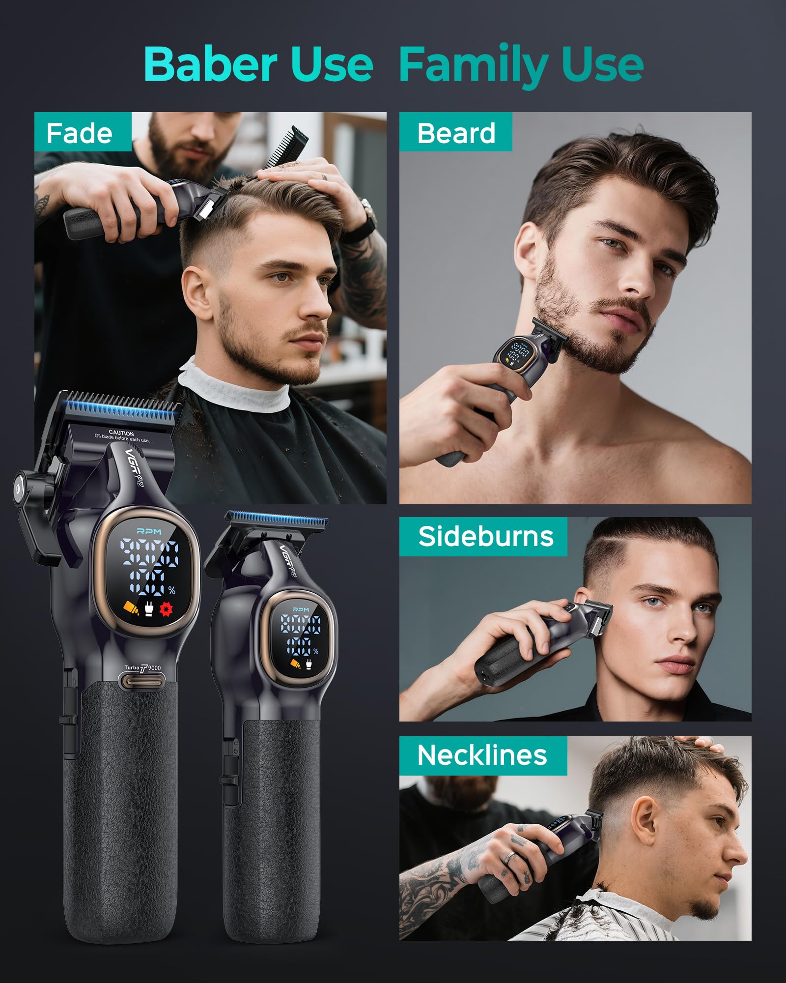 VGRPRO zero-gapped trimmer for detailed facial and edge work.