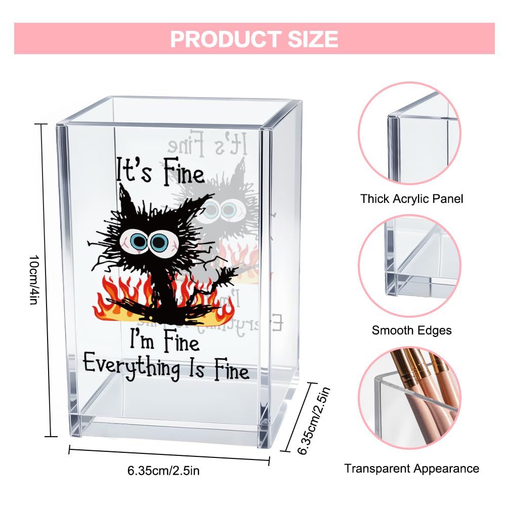 Vgrti funny black cat pen cup offering portable acrylic storage for pencils and brushes