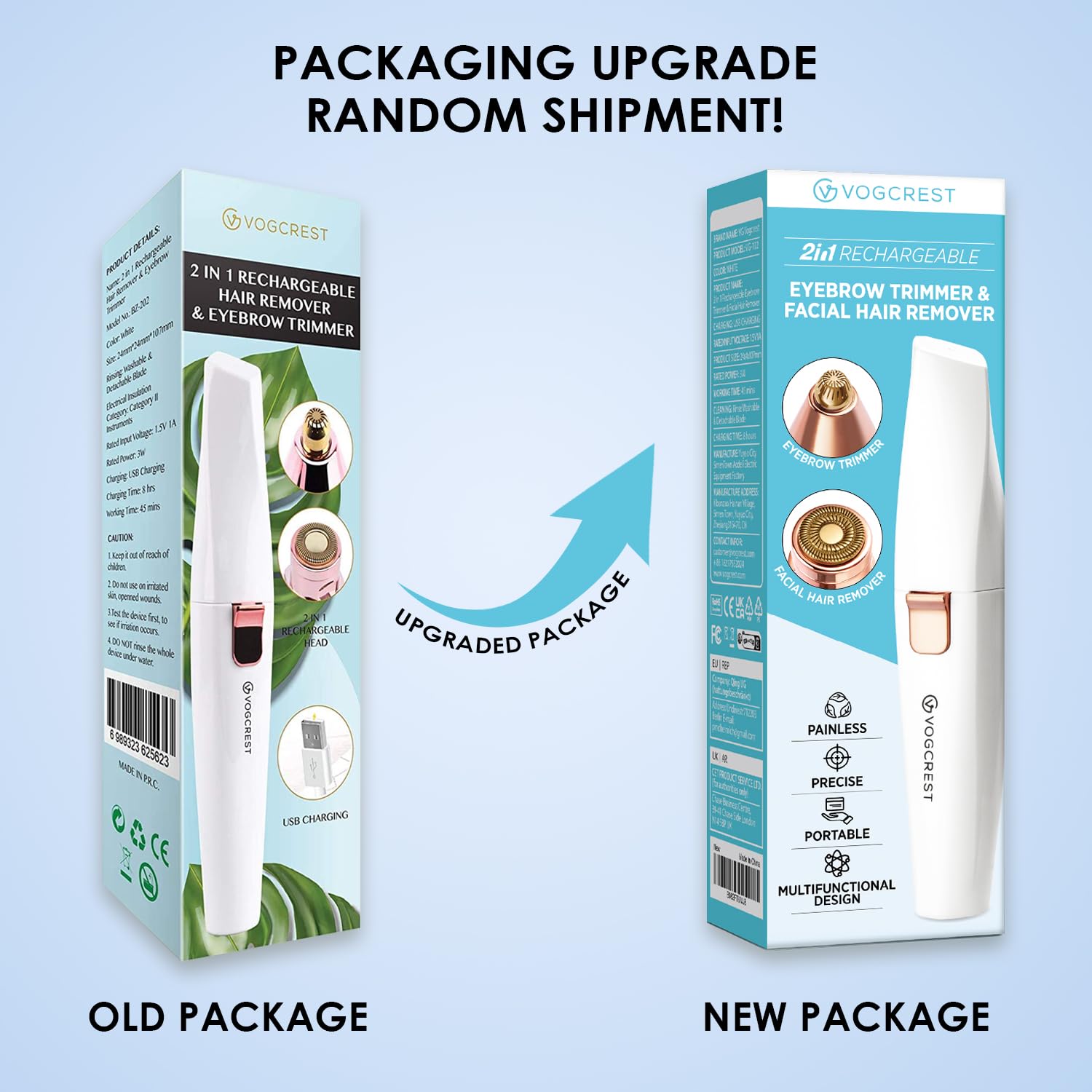 VG VOGCREST 2-in-1 women's face hair remover for gentle, painless use.