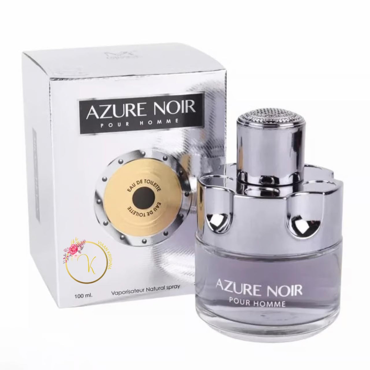 Viaan Krishna Azure Noir Pour Homme bottle front radiates luxury for evening wear.