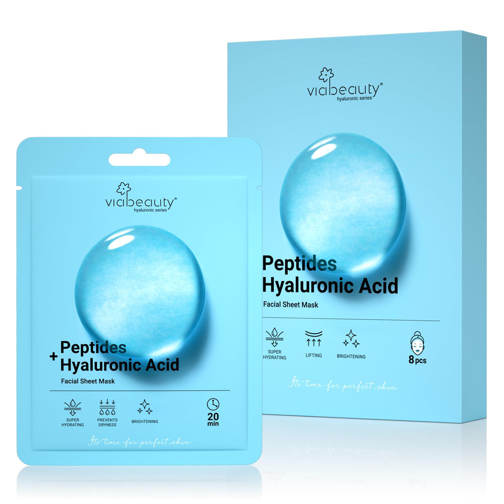 VIABEAUTY mascarilla hidratante con ácido hialurónico en 8-unidades para hidratación profunda.