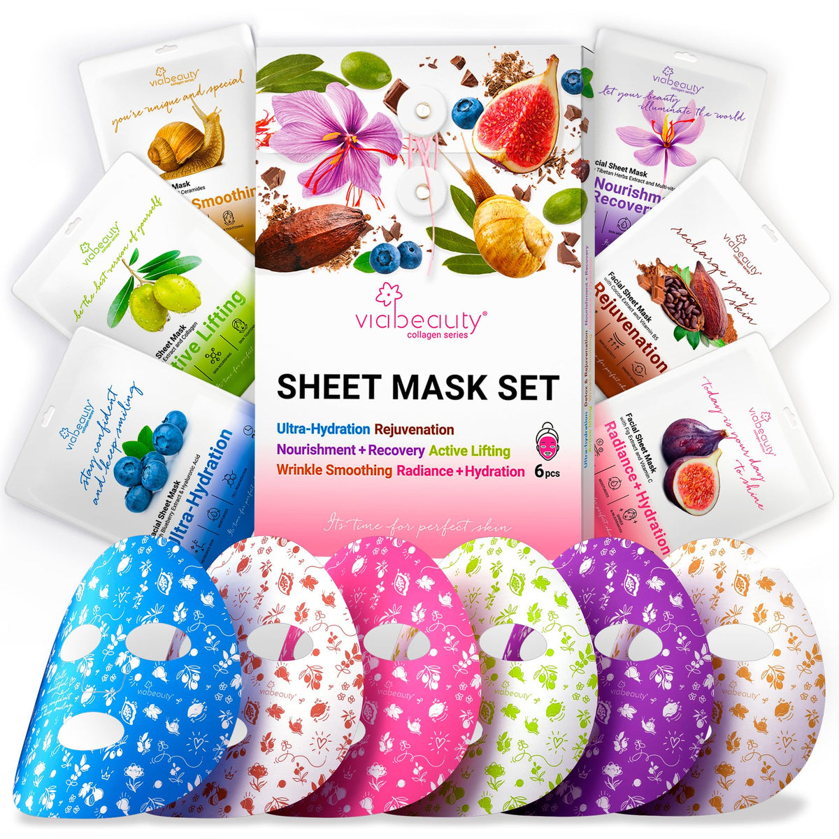 VIABEAUTY pack de mascarillas en hoja para hidratacion diaria de la piel