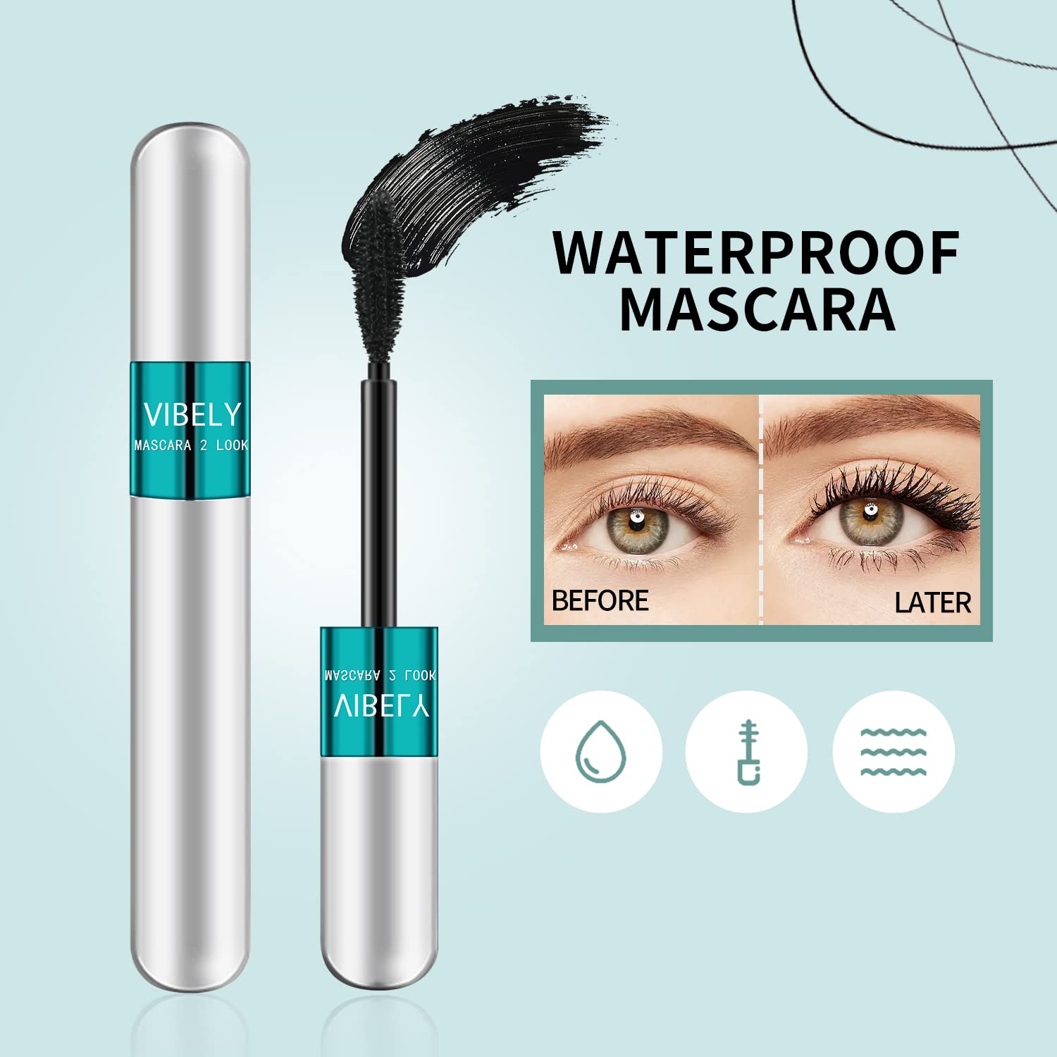 VIBELY mascara dual-brush application demonstrates length and separation
