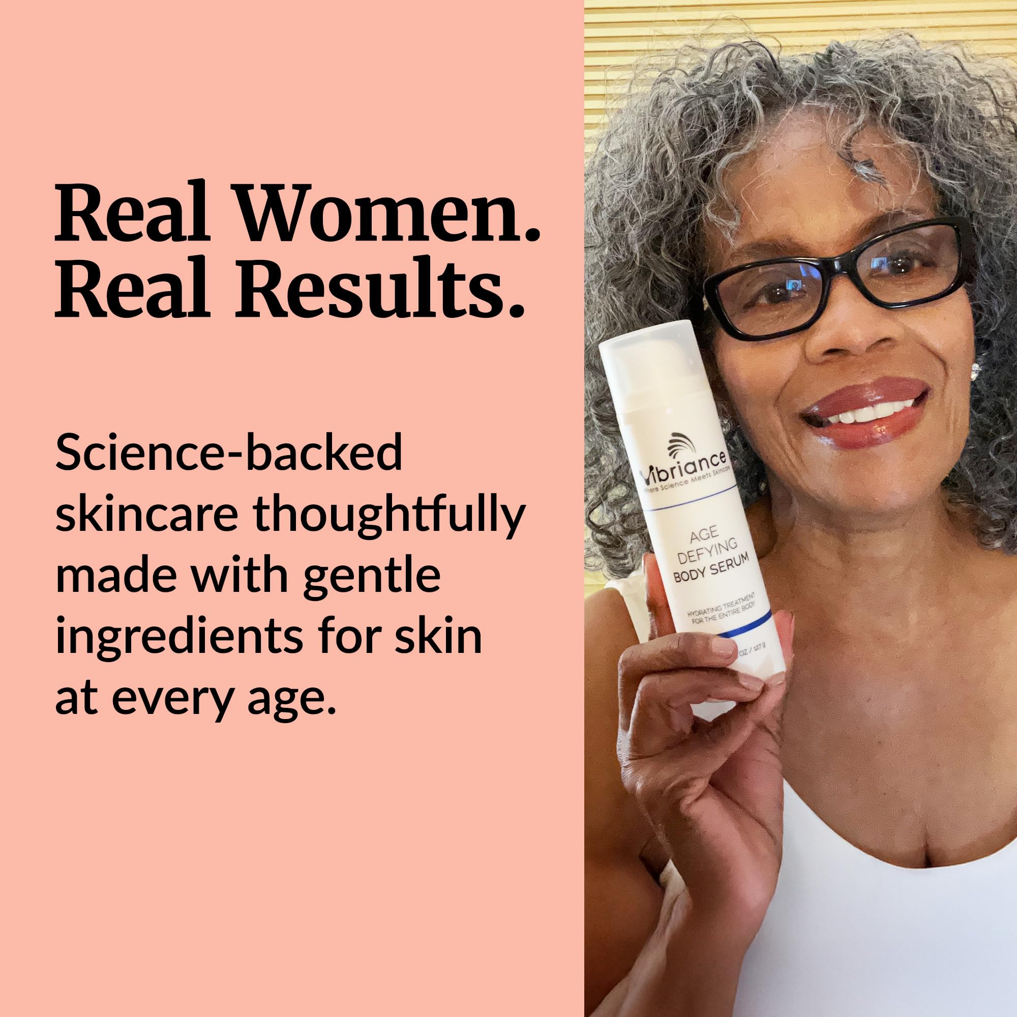 Premium packaging of Vibriance Age Defying Body Serum with cruelty-free branding.