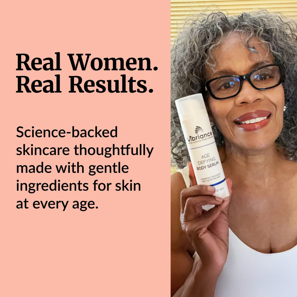 Premium packaging of Vibriance Age Defying Body Serum with cruelty-free branding.