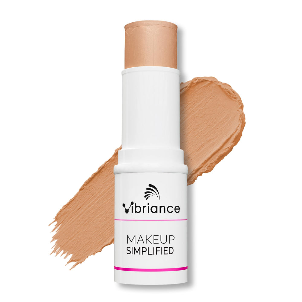 Vibriance Complexion Sticks beige application shows quick, buildable coverage for radiant skin.