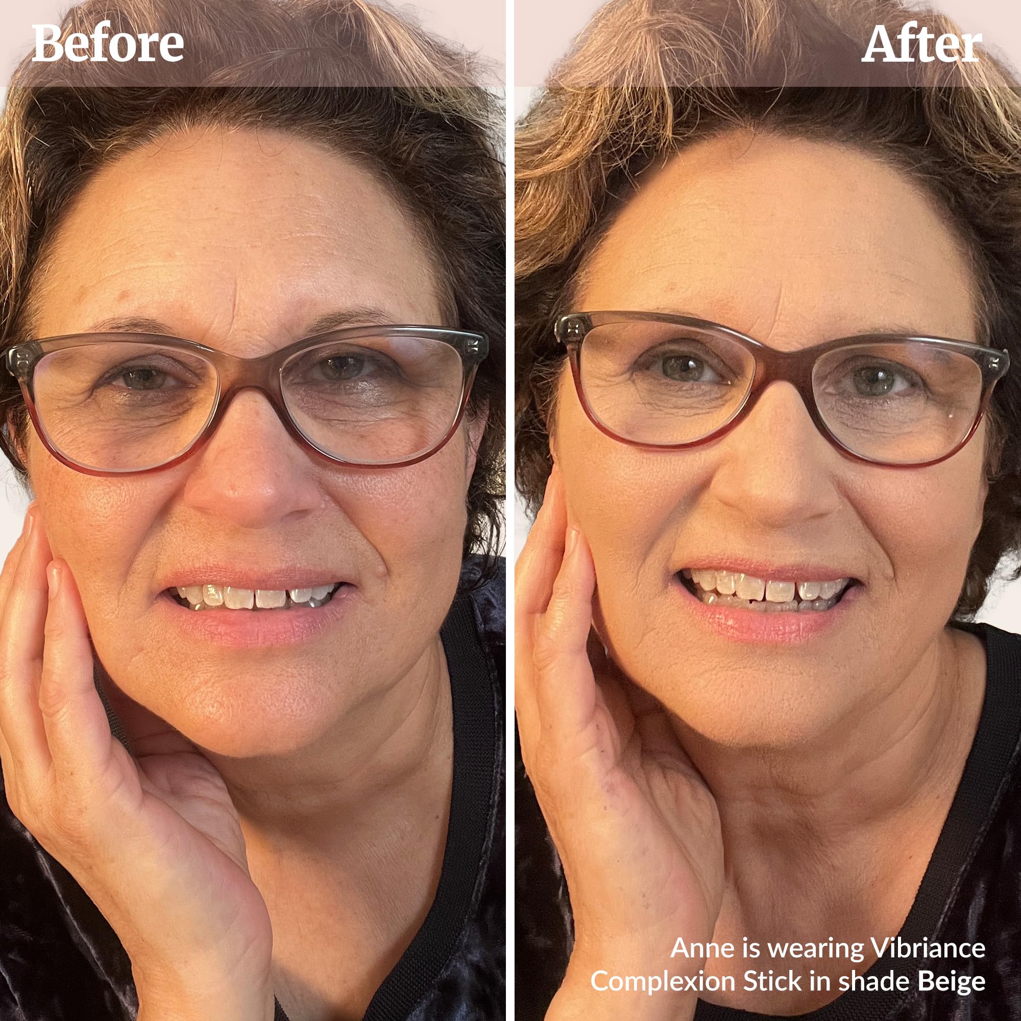 Vibriance Complexion Sticks mature-skin-portrait shows smooth, natural-looking finish.