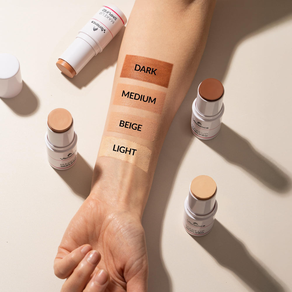Vibriance Complexion Sticks packaging closeup highlights travel-friendly design for on-the-go touch-ups.