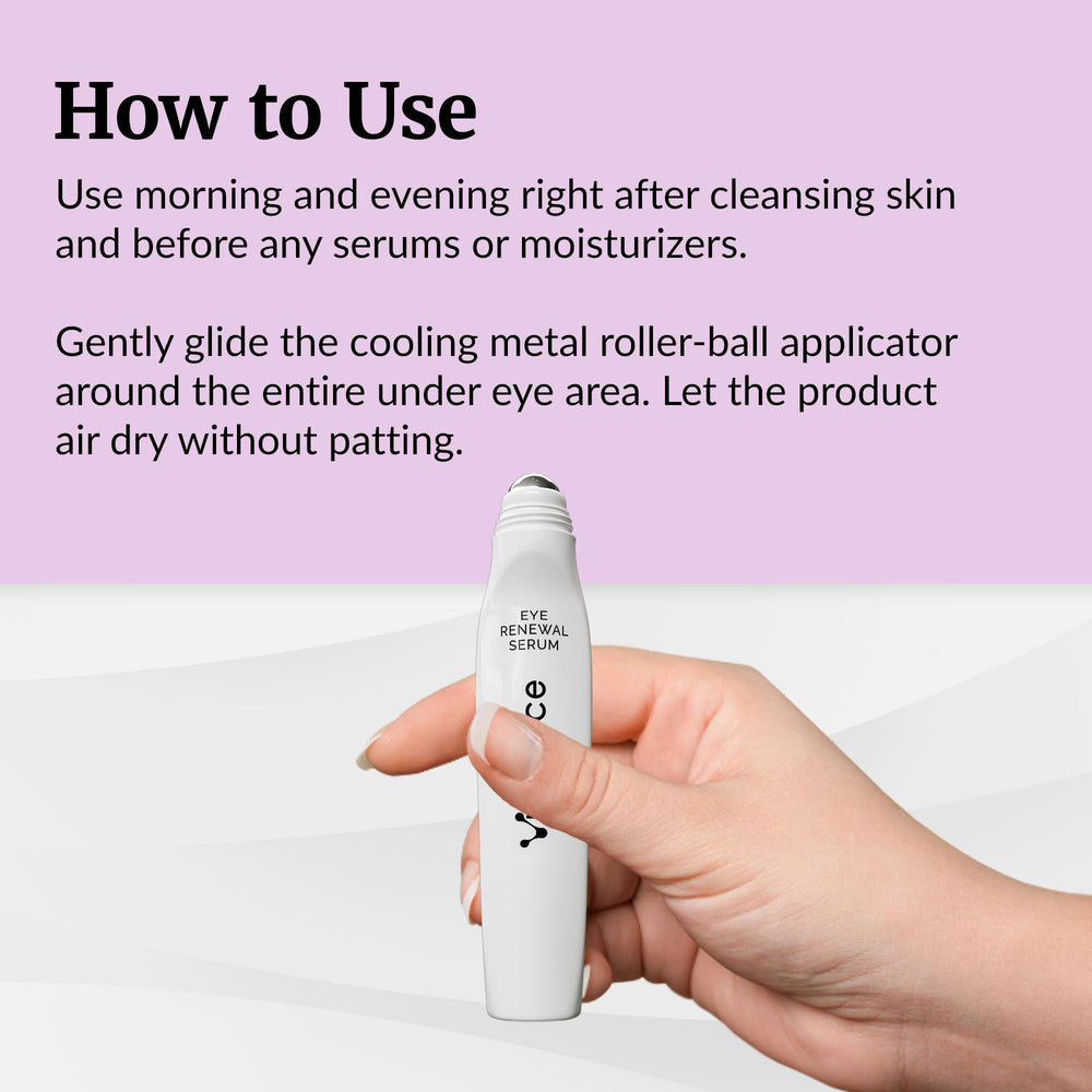Close-up of Vibriance Eye Renewal Serum texture showing quick absorption.
