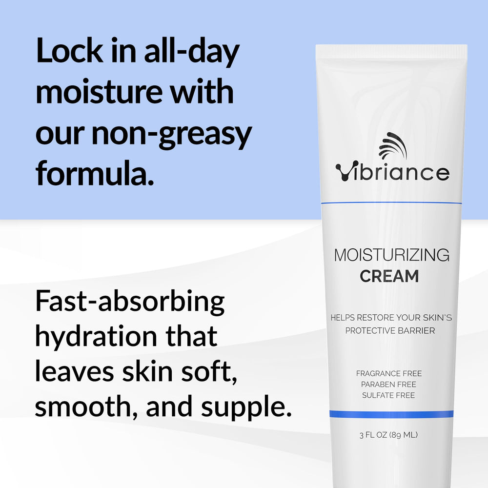 Vibriance Moisturizing Cream pump application ready for easy daily use.