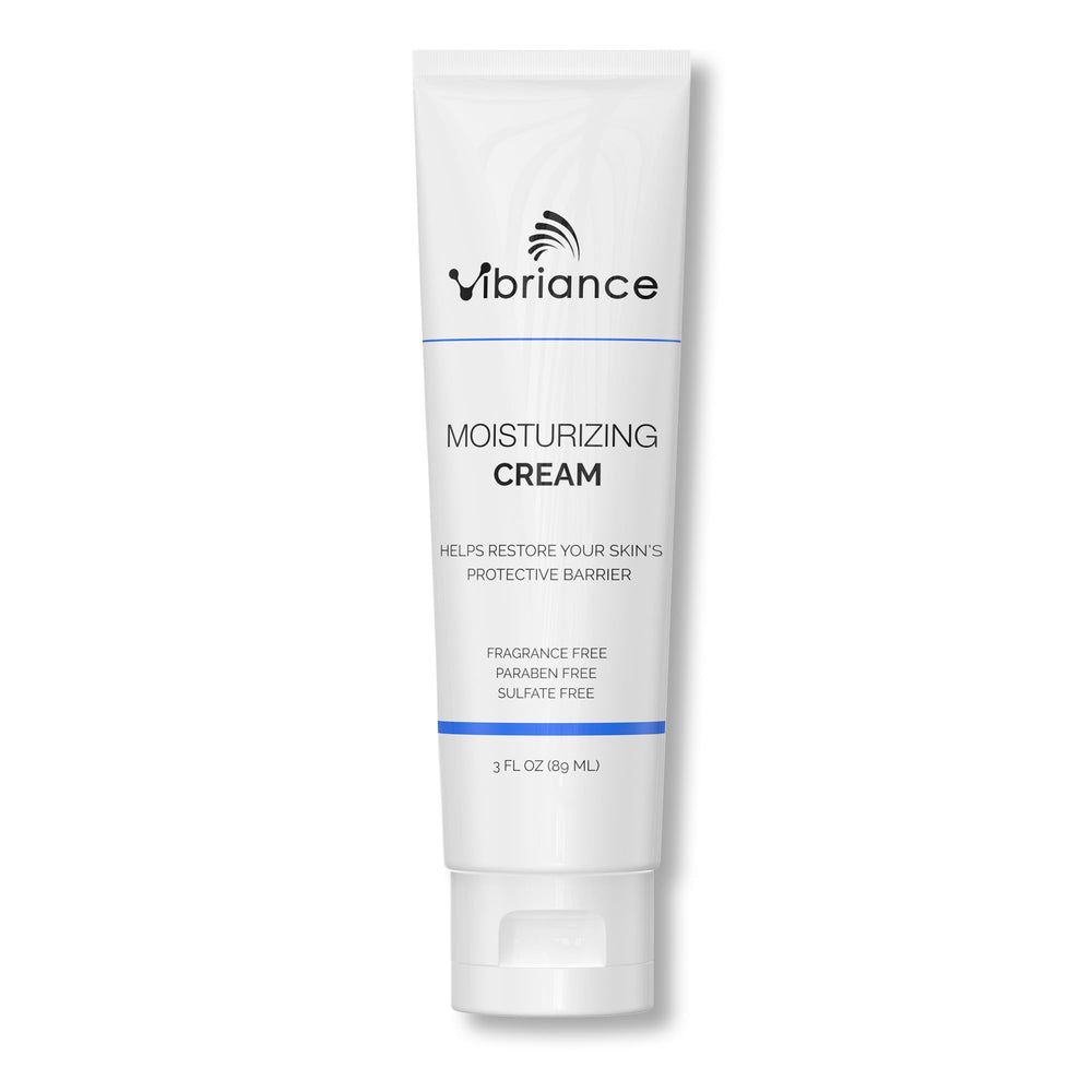 Vibriance Moisturizing Cream texture close-up highlighting quick absorption for aging skin.