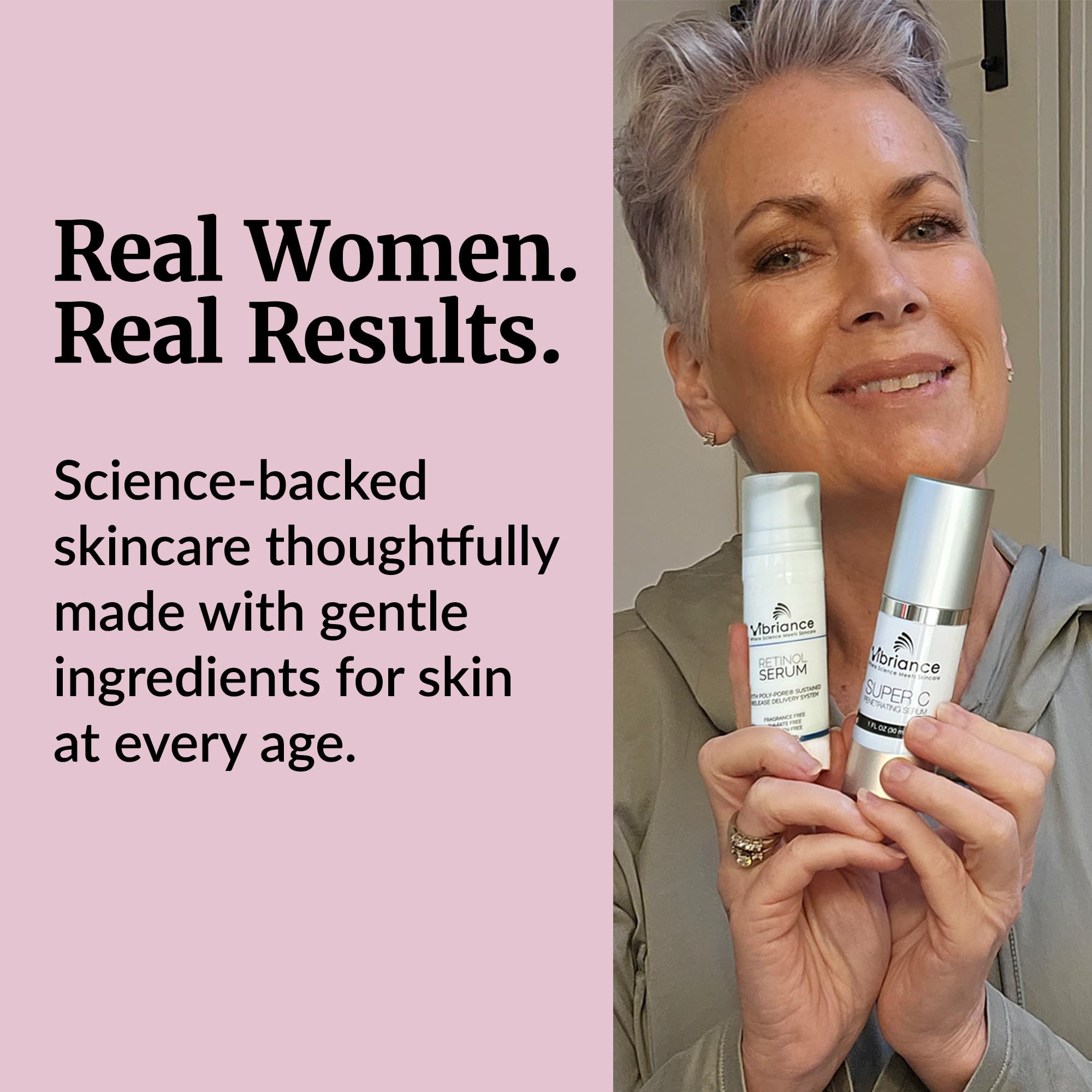 Vibriance Retinol serum application demonstrating proper night-time use.