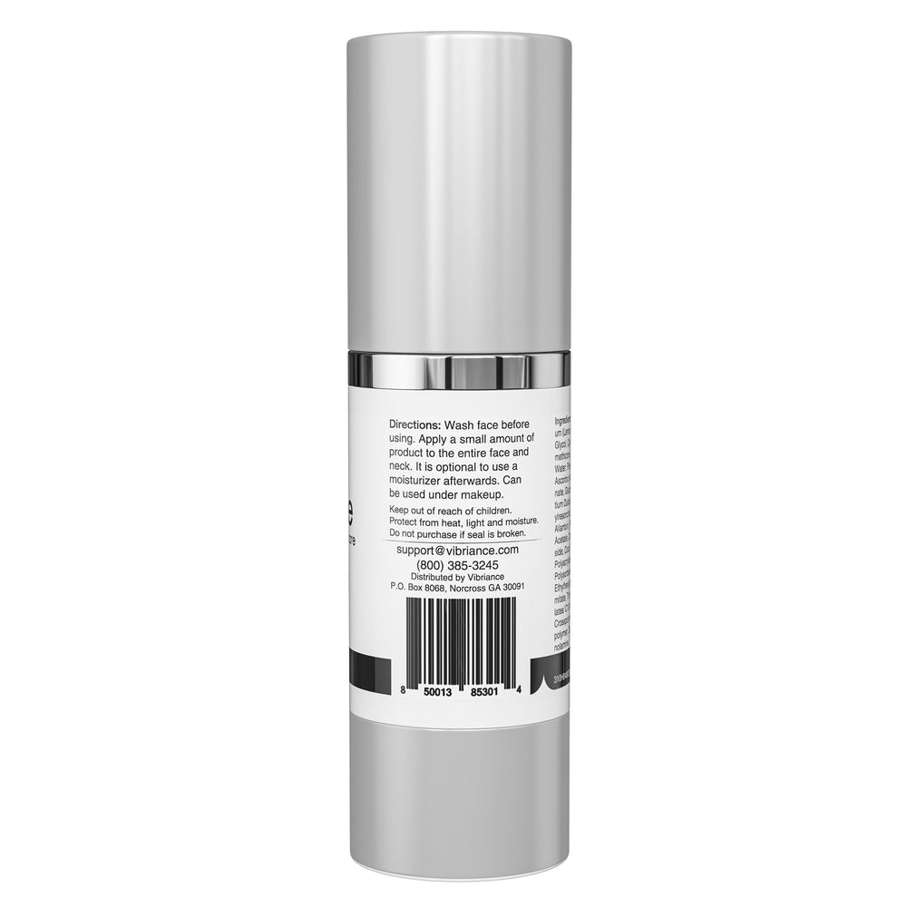 Sleek packaging of Vibriance Super C Serum shown as recyclable.