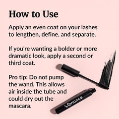 Vibriance Volumizing Tubing Mascara brush close-up highlights gentle removal and conditioning.