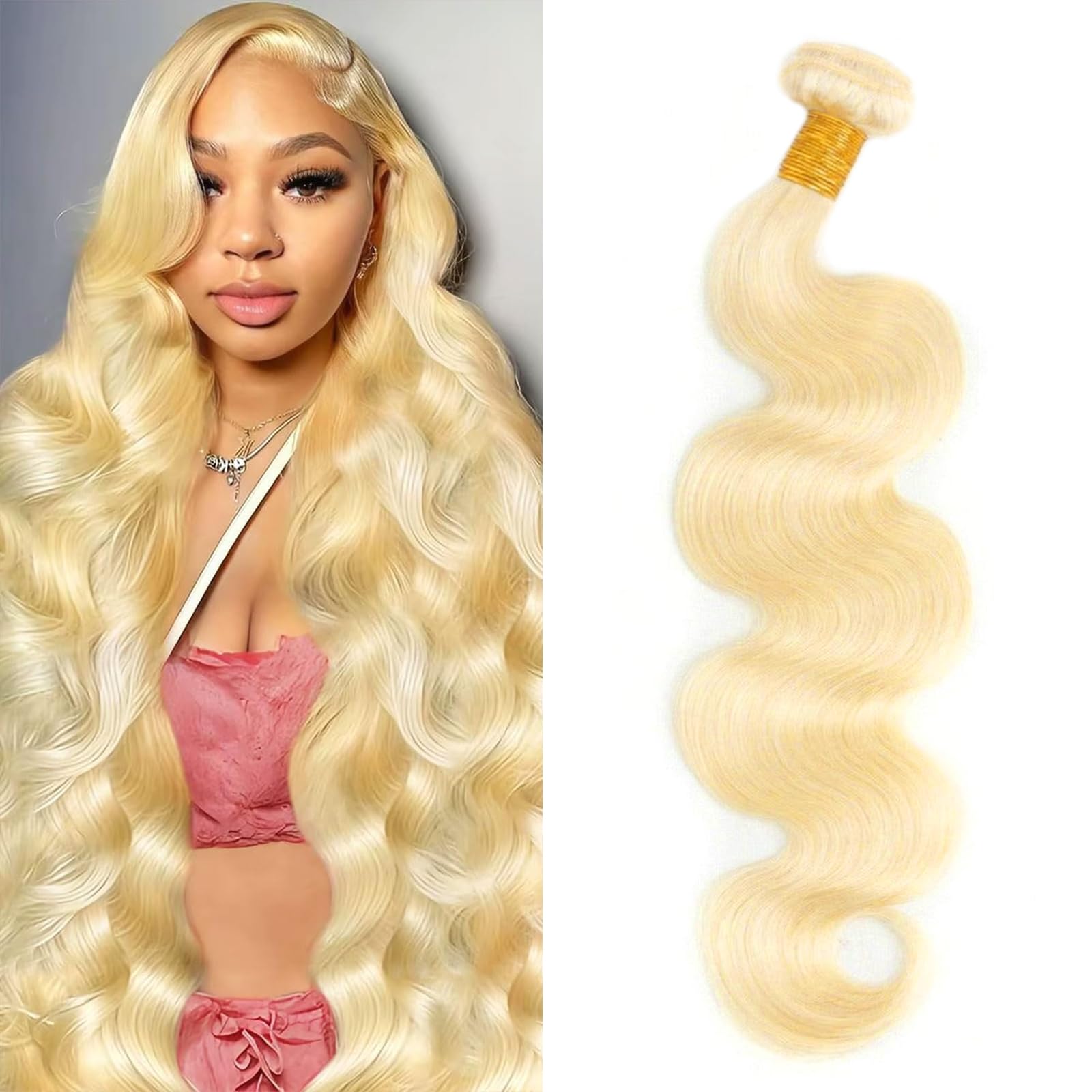 VICYAO 613 body wave bundles 24-inch blonde blend naturally with hair.
