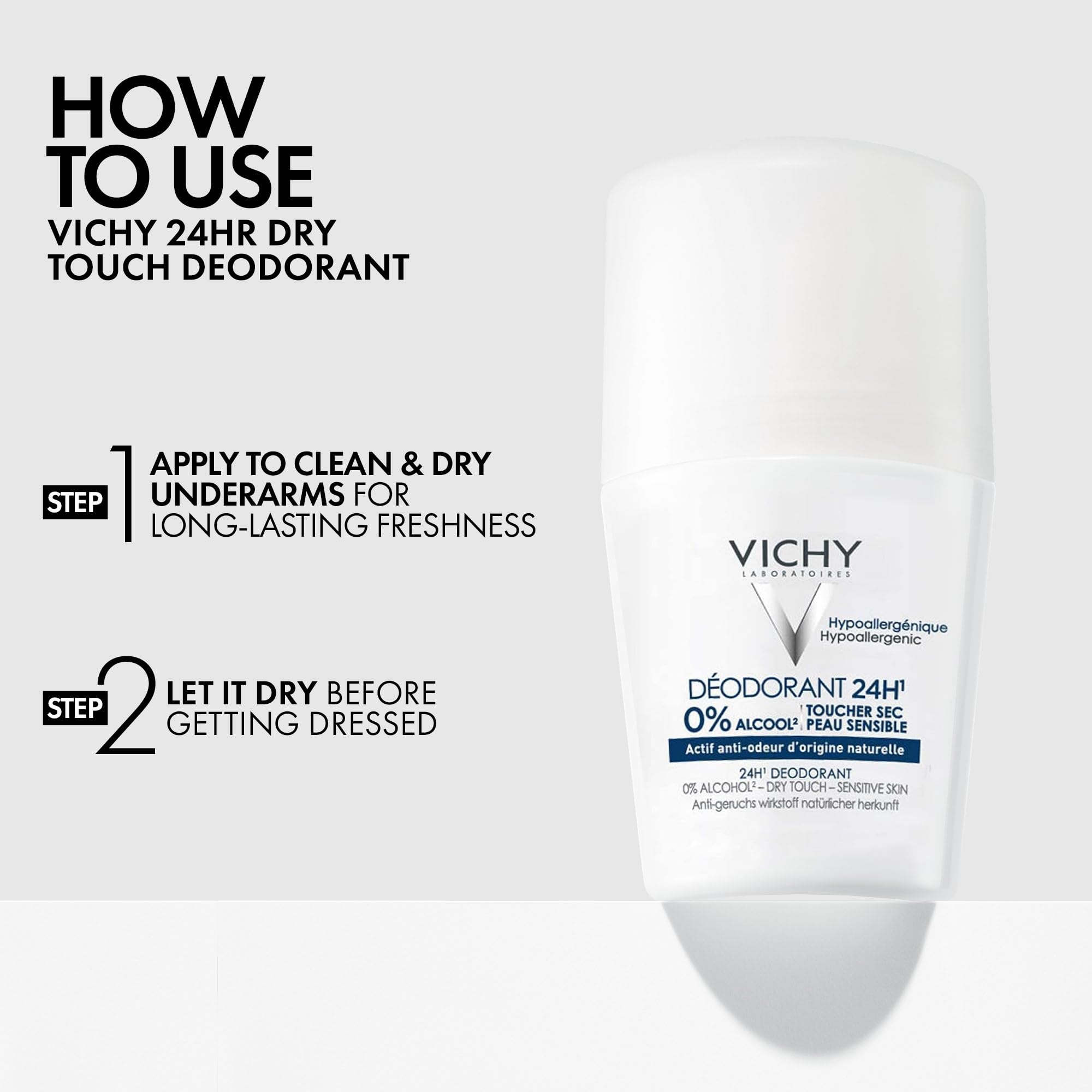 Vichy desodorante roll-on limpio y fresco tras ducha o afeitado.