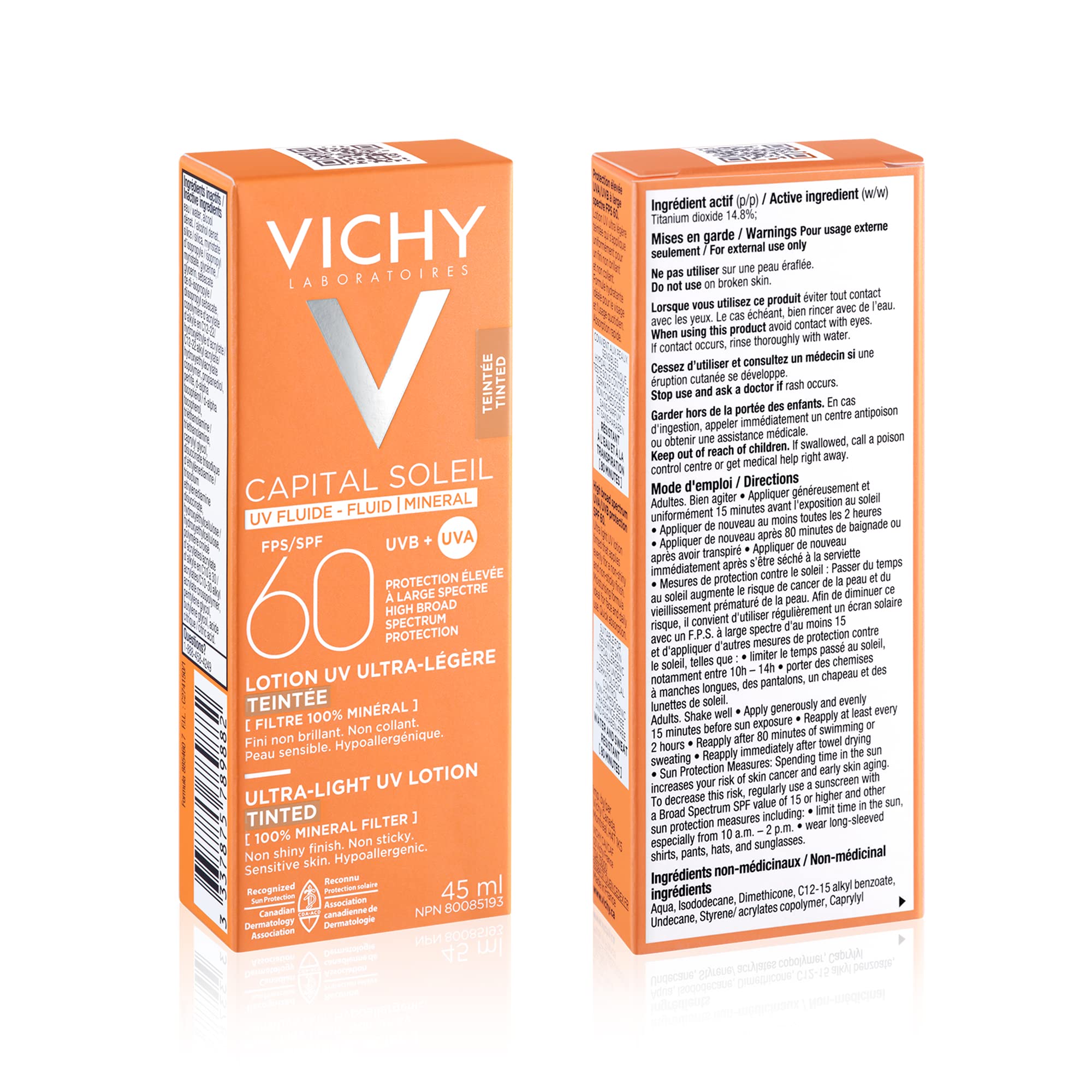 VICHY Capital Soleil suitable for sensitive skin on a plain background.