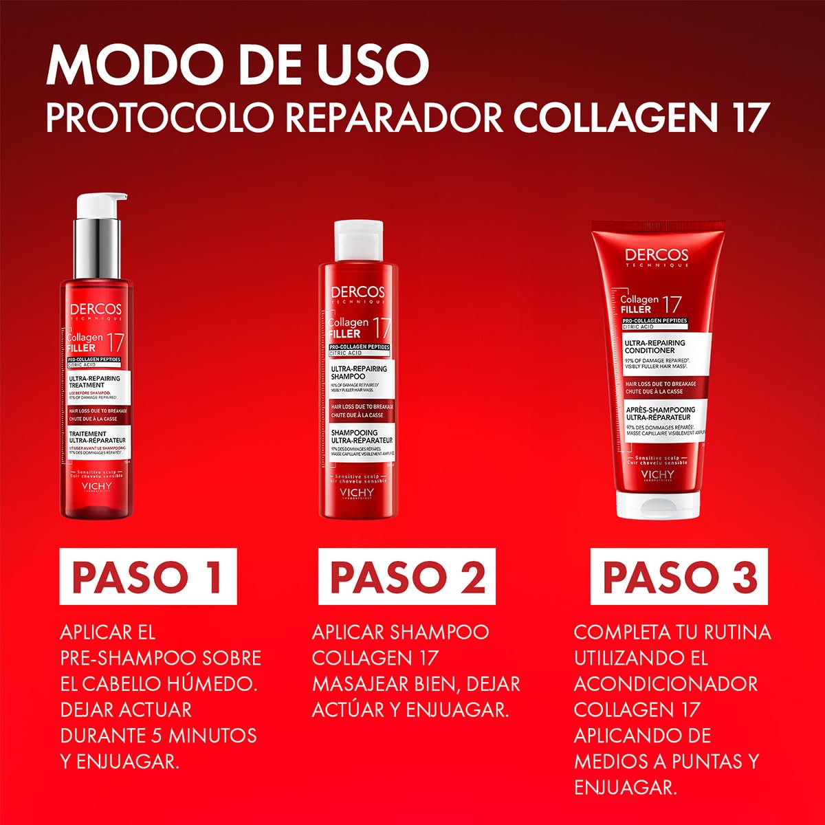 VICHY Dercos Collagen Peptide 17 conditioner bottle boosts resilience