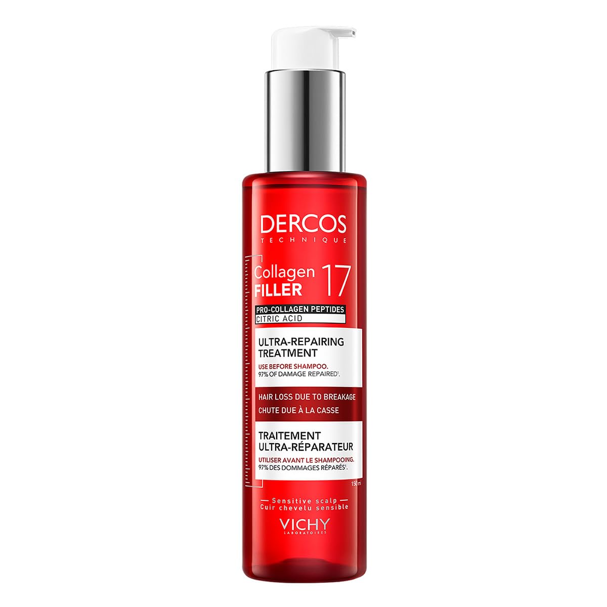 VICHY Dercos Collagen Peptide 17 pre-shampoo bottle strengthens bonds