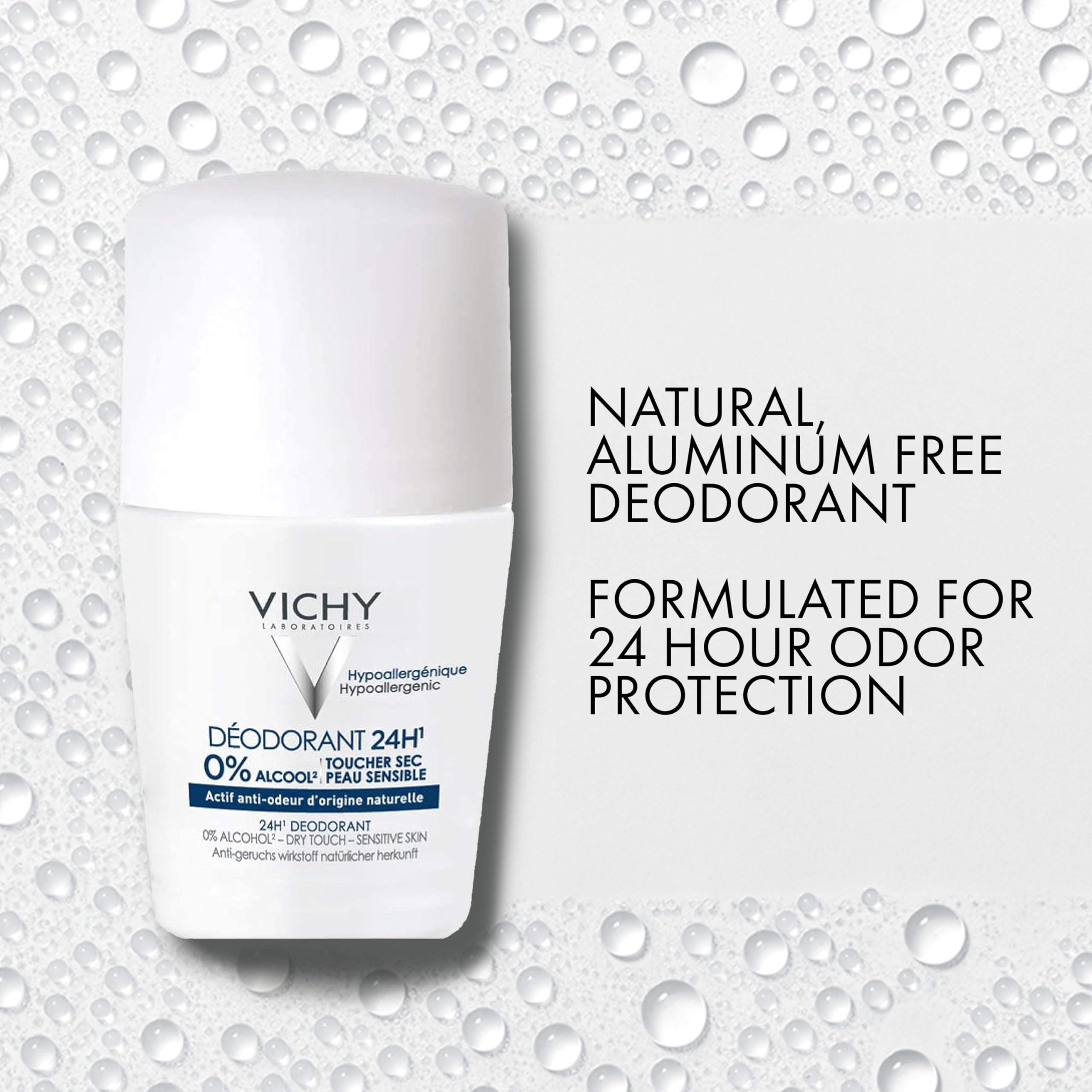Vichy desodorante roll-on 24h, aplicador suave y acabado invisible.