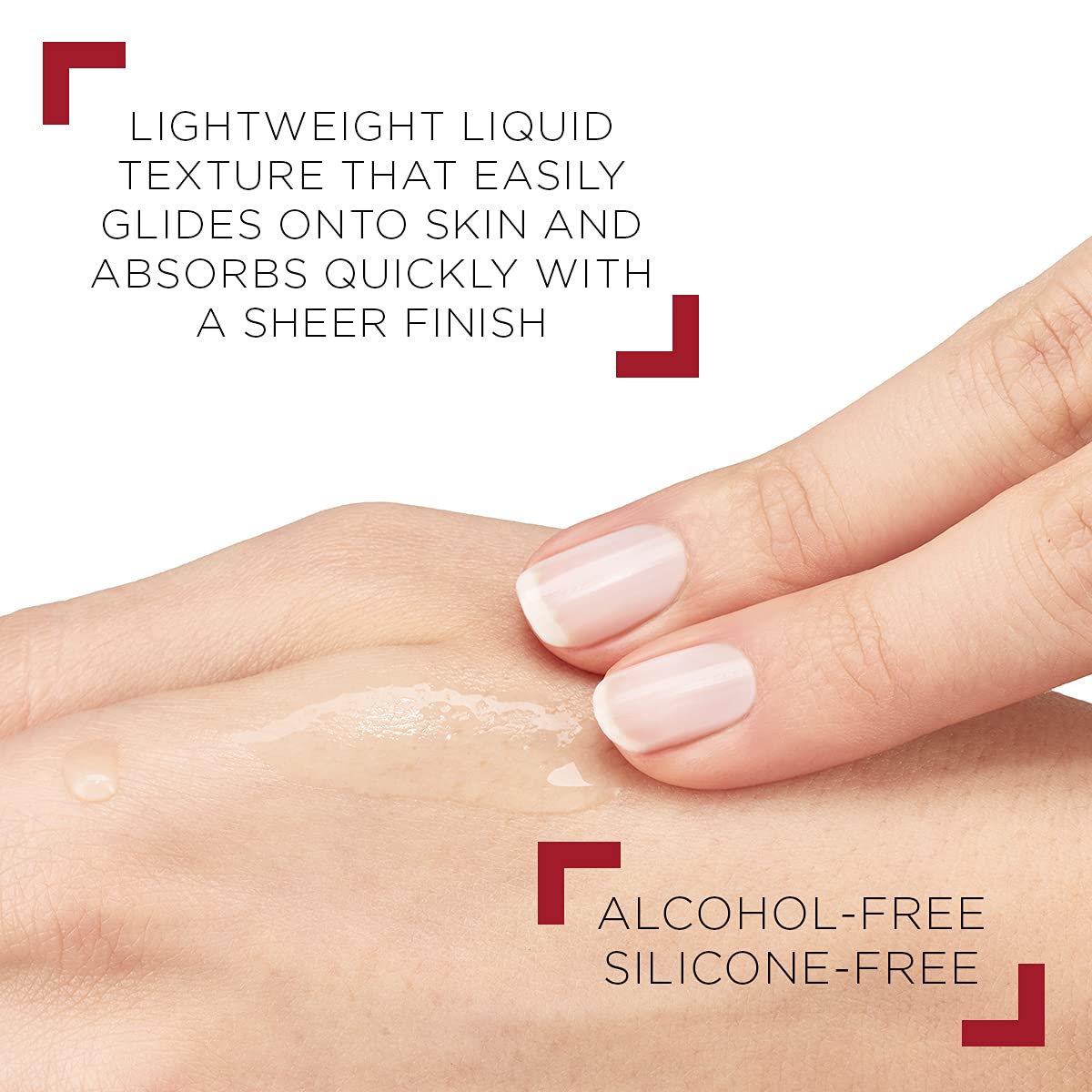 Feather-light texture shown on the skin after application.