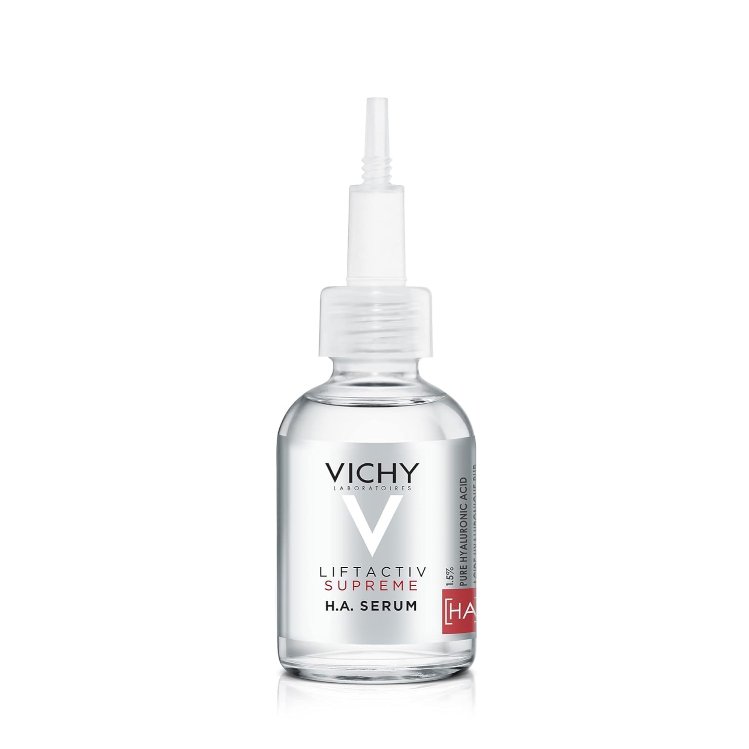 VICHY LiftActiv HA serum bottle pouring for smooth, hydrated skin.