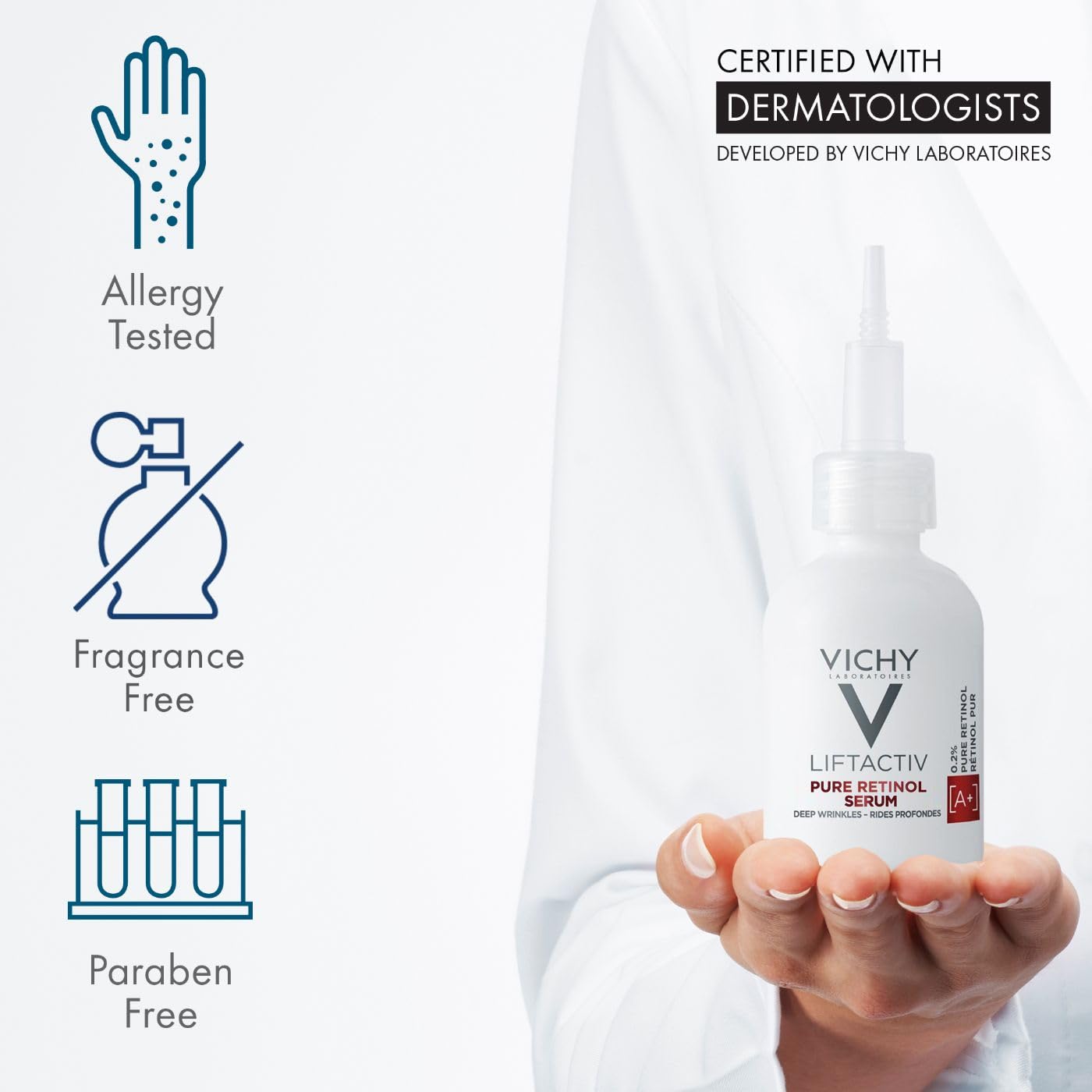 Vichy LiftActiv Pure Retinol Serum night routine, showing gradual nightly usage for results