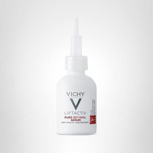 Vichy LiftActiv Pure Retinol Serum with peptides closeup, hinting at added skin-support