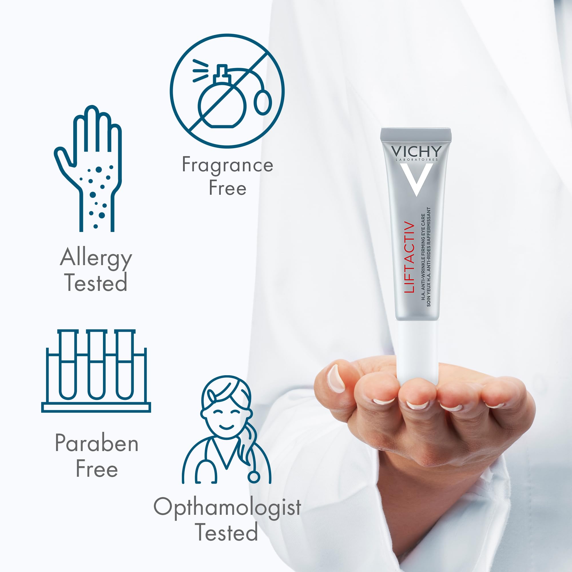 Vichy LiftActiv Supreme packaging suggests premium, dermatologist-tested eye care.