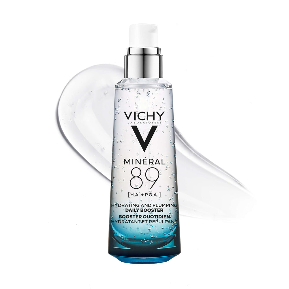 Vichy Mineral 89 bottle close-up displaying label for hydration