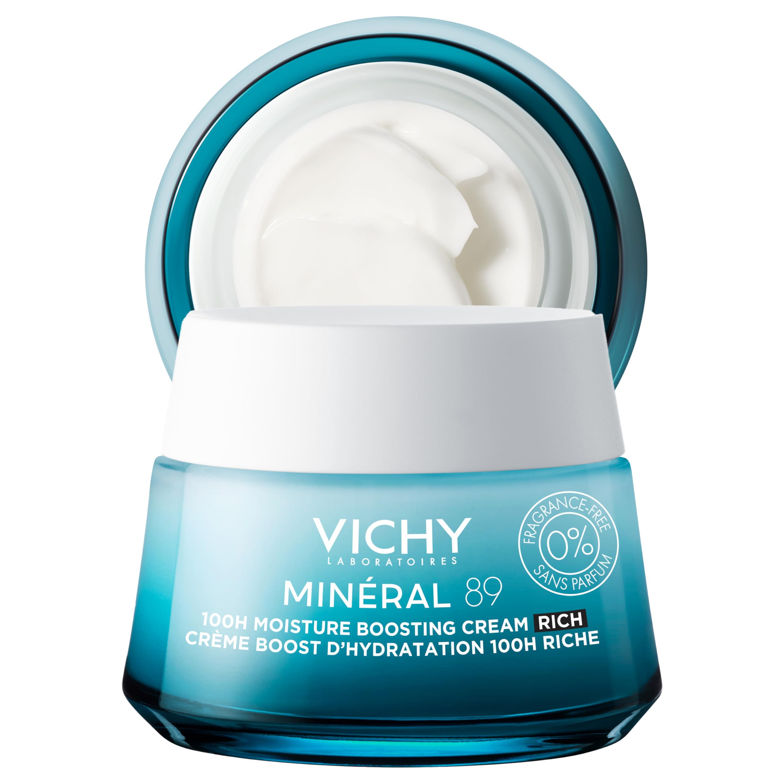 VICHY Mineral 89 Cream bottle pouring to show long-lasting hydration