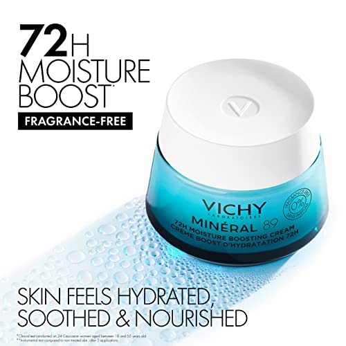 VICHY Mineral 89 cream texture close-up, fast-absorbing and non-greasy.