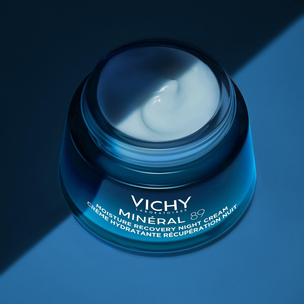 VICHY Minéral 89 Night Cream on bedside table for sleep routine