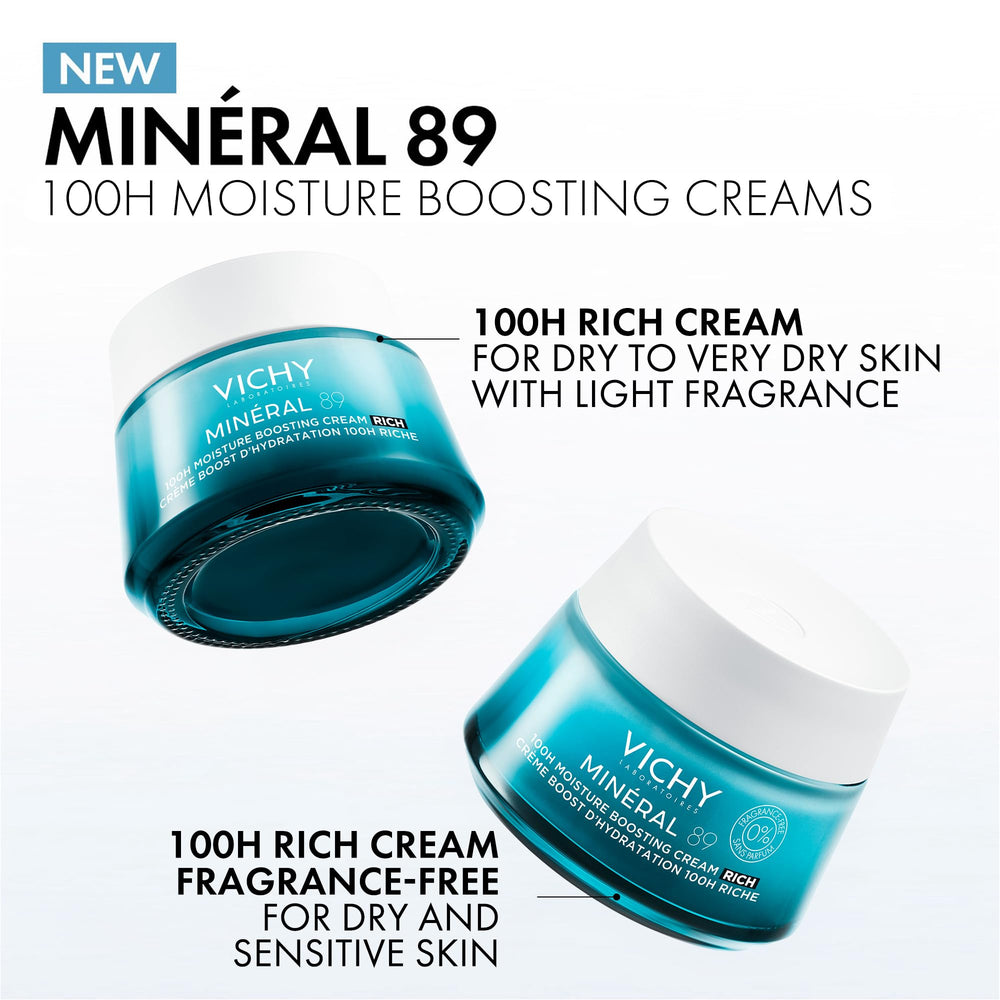 VICHY Mineral 89 Rich Cream being applied, smoothing onto skin.