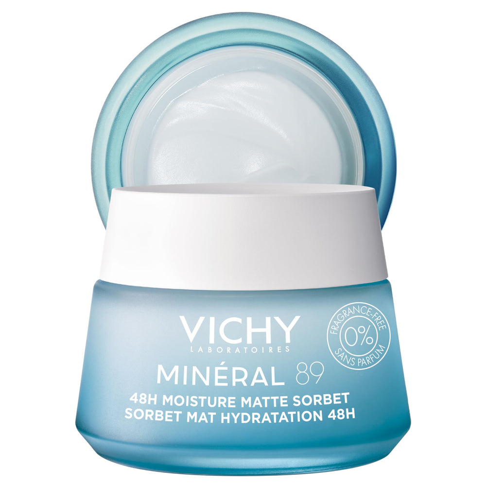 VICHY Minéral 89 Sorbet bottle close-up with refreshing gel texture